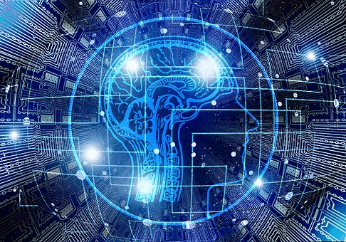 Digital brain illustration with circuit patterns.